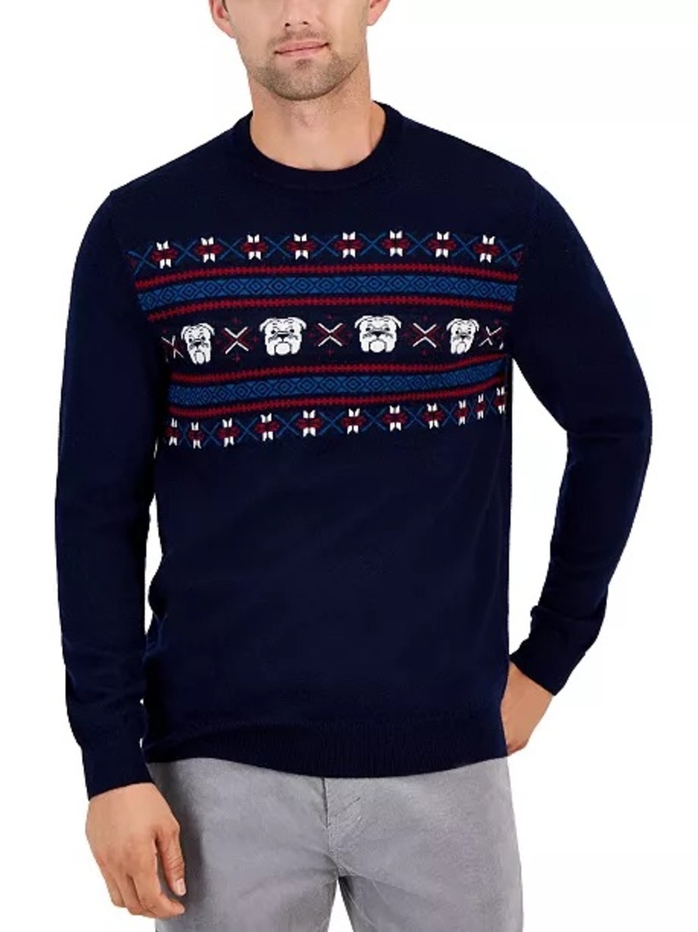 Men's Navy Bulldog Fair Isle Crewneck Sweater